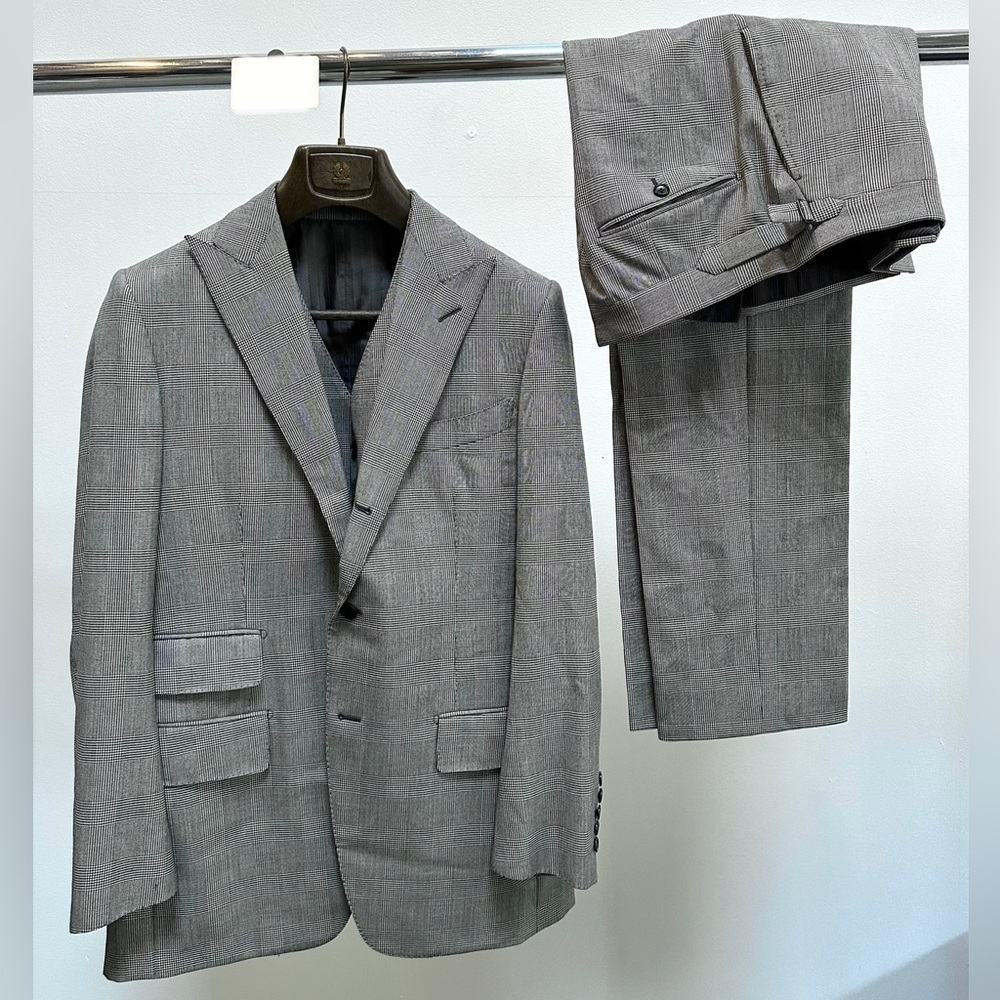 Tom Ford 3 Piece Suit Wool Peak Lapel Glen Plaid Check Jacket Vest Trousers 50R